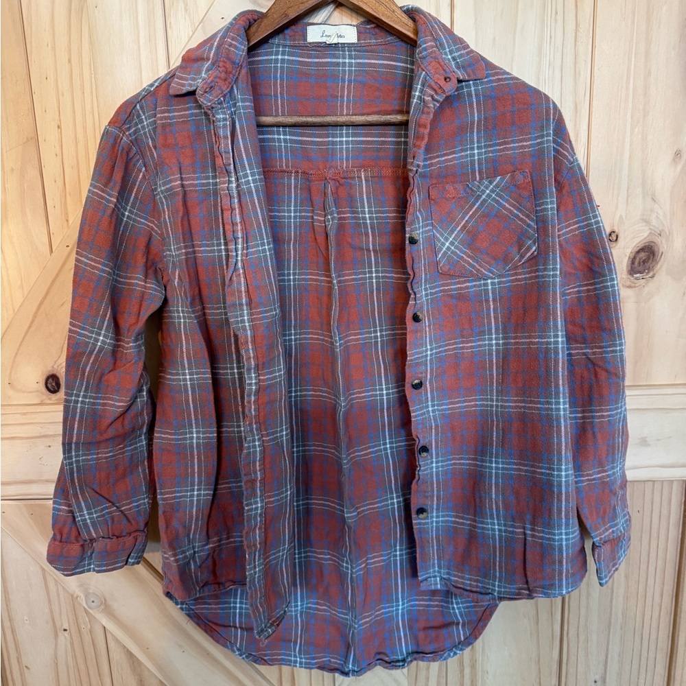 Love Notes Rust and Blue Plaid Shirt